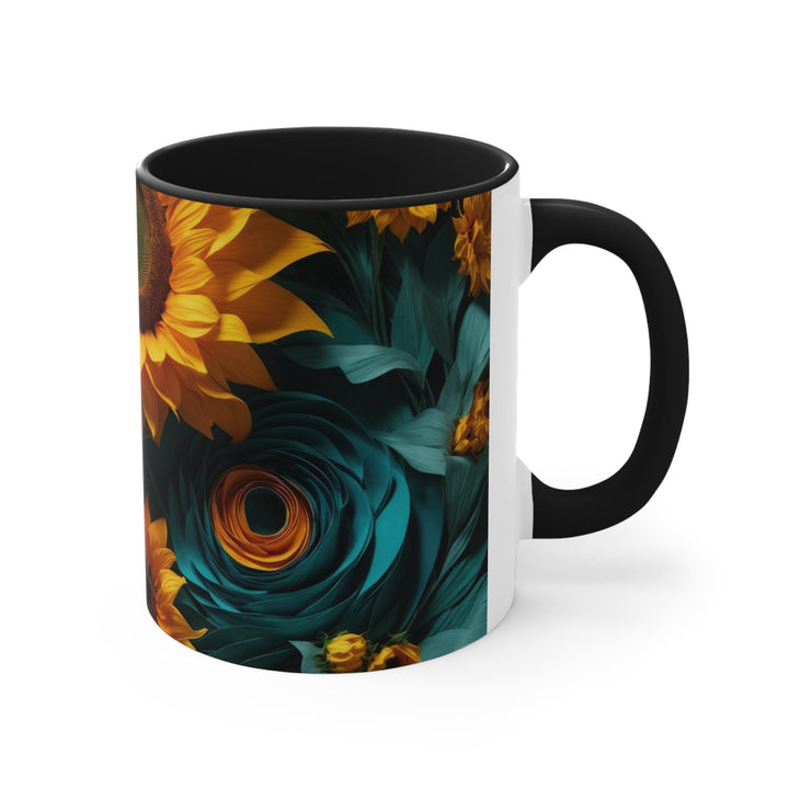 Sunflower Turquoise Elegance - Accent Coffee Mug - Mug - g(0D·IO) - Pink - 11oz -