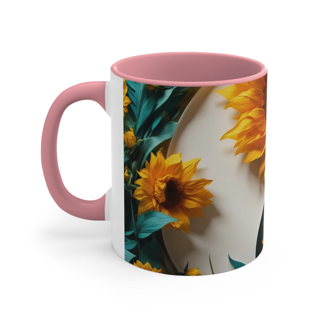 Sunflower Turquoise Elegance - Accent Coffee Mug - Mug - g(0D·IO) - Pink - 11oz -