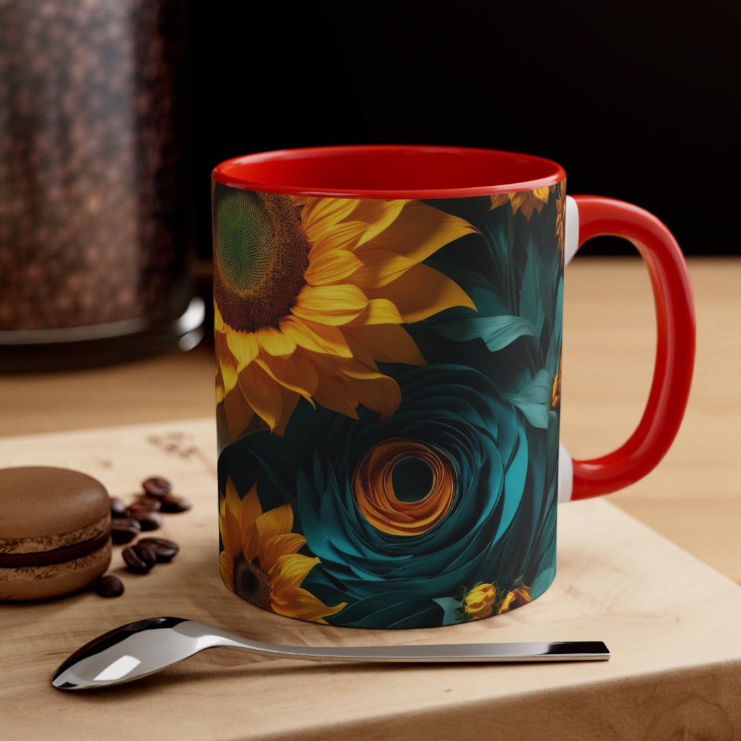 Sunflower Turquoise Elegance - Accent Coffee Mug - Mug - g(0D·IO) - Pink - 11oz -