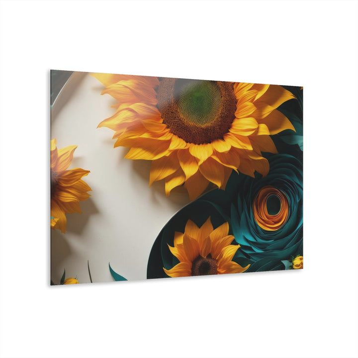 Sunflower Turquoise Elegance - Acrylic Prints (French Cleat Hanging) - Home Decor - g(0D·IO) - 36" x 24" (Horizontal) - 0.25'' -