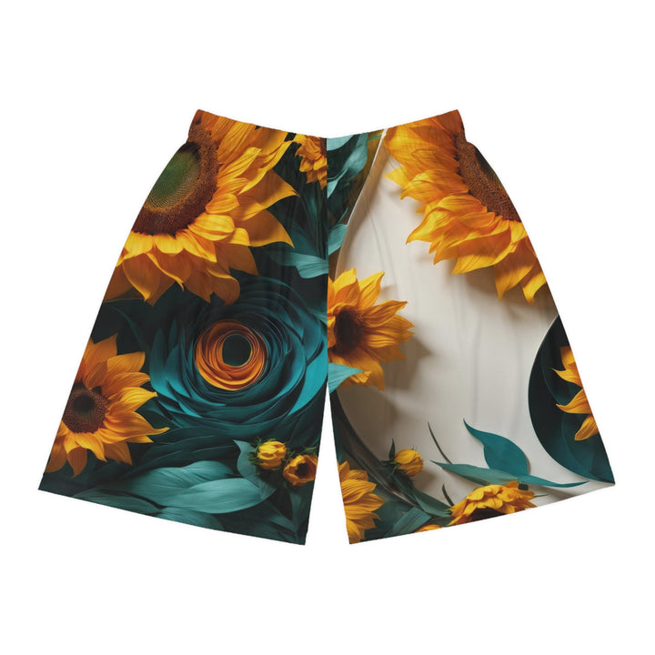 Sunflower Turquoise Elegance - AOP Basketball Shorts - All Over Prints - g(0D·IO) - Seam thread color automatically matched to design - XS -