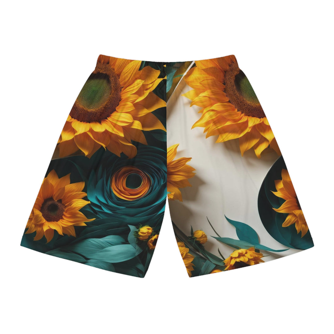 Sunflower Turquoise Elegance - AOP Basketball Shorts - All Over Prints - g(0D·IO) - Seam thread color automatically matched to design - XS -