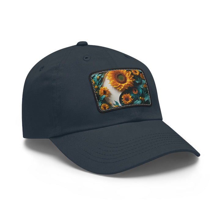 Sunflower Turquoise Elegance - Dad Hat - Hats - g(0D·IO) - White / Black patch - Rectangle - One size