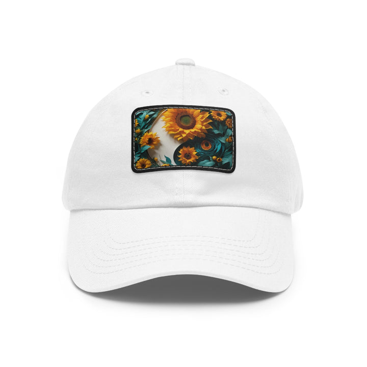 Sunflower Turquoise Elegance - Dad Hat - Hats - g(0D·IO) - White / Black patch - Rectangle - One size