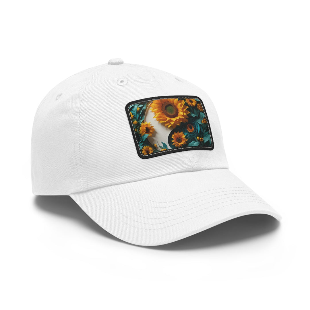 Sunflower Turquoise Elegance - Dad Hat - Hats - g(0D·IO) - White / Black patch - Rectangle - One size