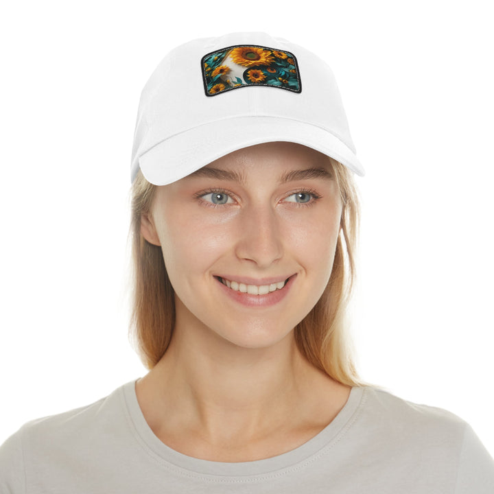 Sunflower Turquoise Elegance - Dad Hat - Hats - g(0D·IO) - White / Black patch - Rectangle - One size