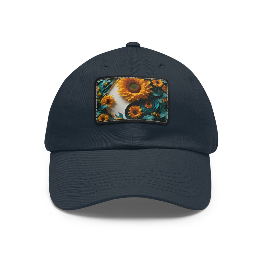 Sunflower Turquoise Elegance - Dad Hat - Hats - g(0D·IO) - Navy / Black patch - Rectangle - One size