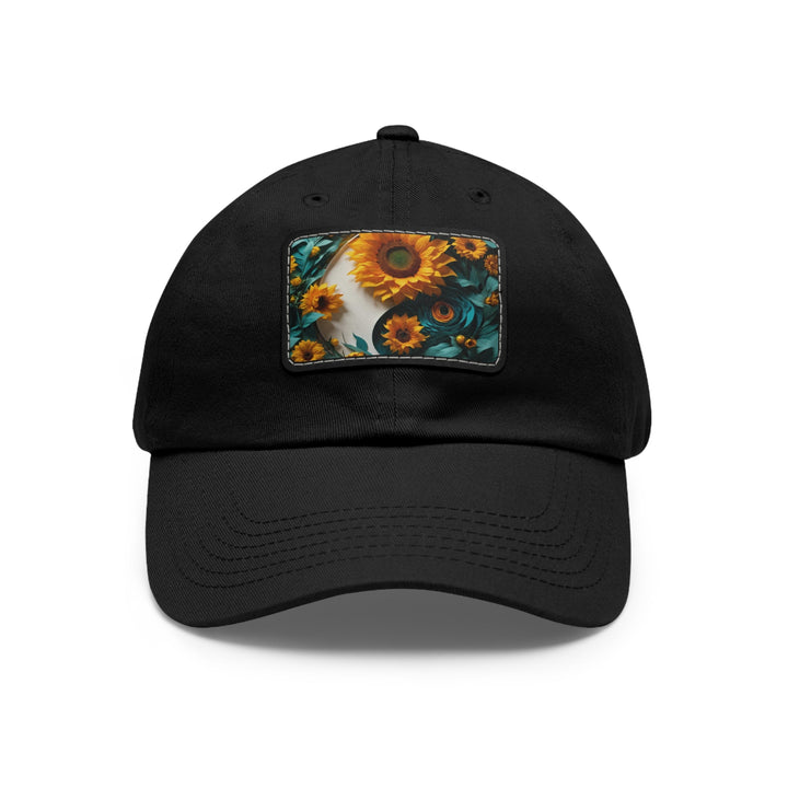 Sunflower Turquoise Elegance - Dad Hat - Hats - g(0D·IO) - Black / Black patch - Rectangle - One size