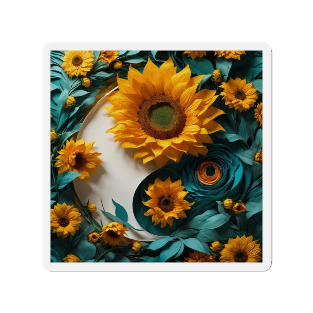Sunflower Turquoise Elegance - Die-cut Magnet - Home Decor - g(0D·IO) - 5" x 5" - Die-Cut - 1 pc