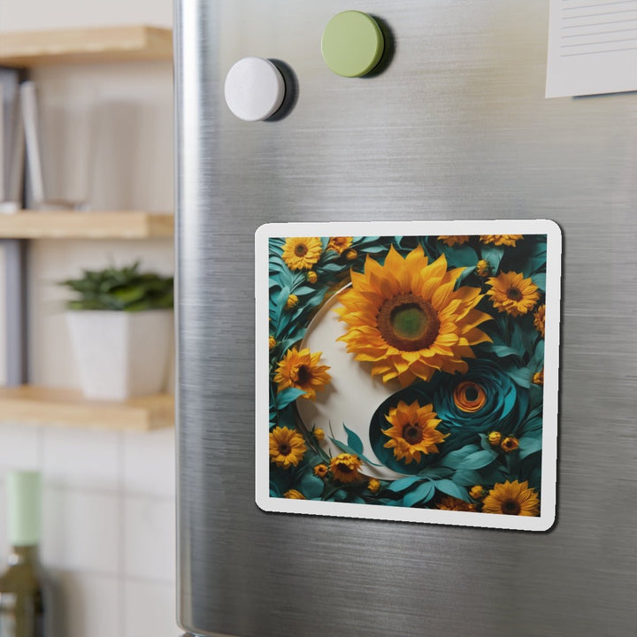 Sunflower Turquoise Elegance - Die-cut Magnet - Home Decor - g(0D·IO) - 6 × 6" - Die-Cut - 1 pc