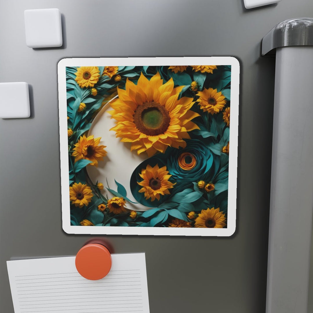 Sunflower Turquoise Elegance - Die-cut Magnet - Home Decor - g(0D·IO) - 6 × 6" - Die-Cut - 1 pc