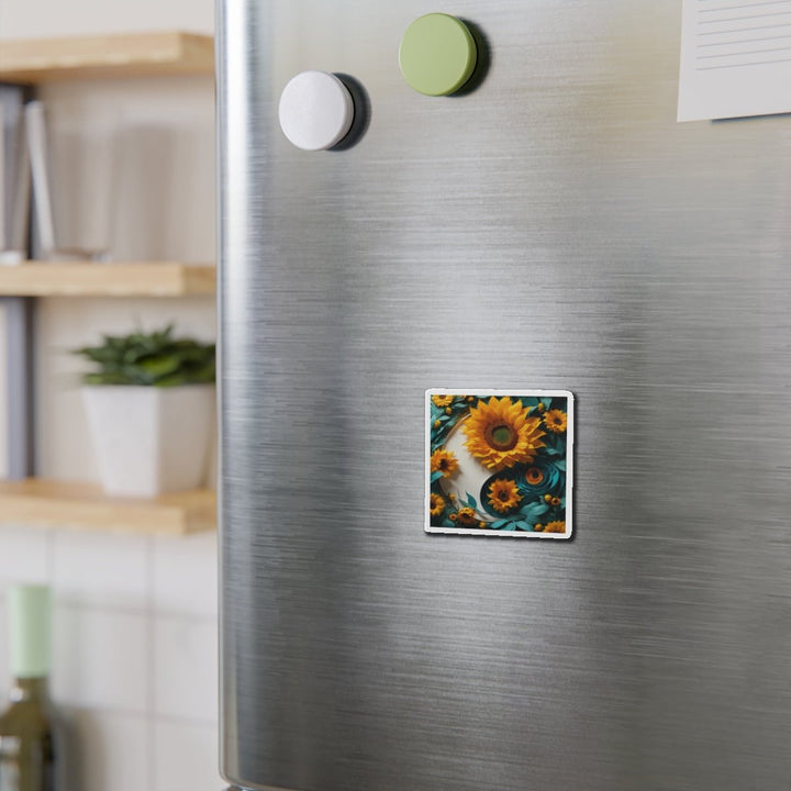 Sunflower Turquoise Elegance - Die-cut Magnet - Home Decor - g(0D·IO) - 6 × 6" - Die-Cut - 1 pc