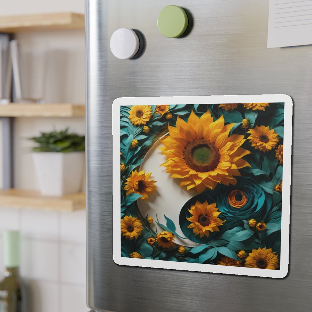 Sunflower Turquoise Elegance - Die-cut Magnet - Home Decor - g(0D·IO) - 6 × 6" - Die-Cut - 1 pc