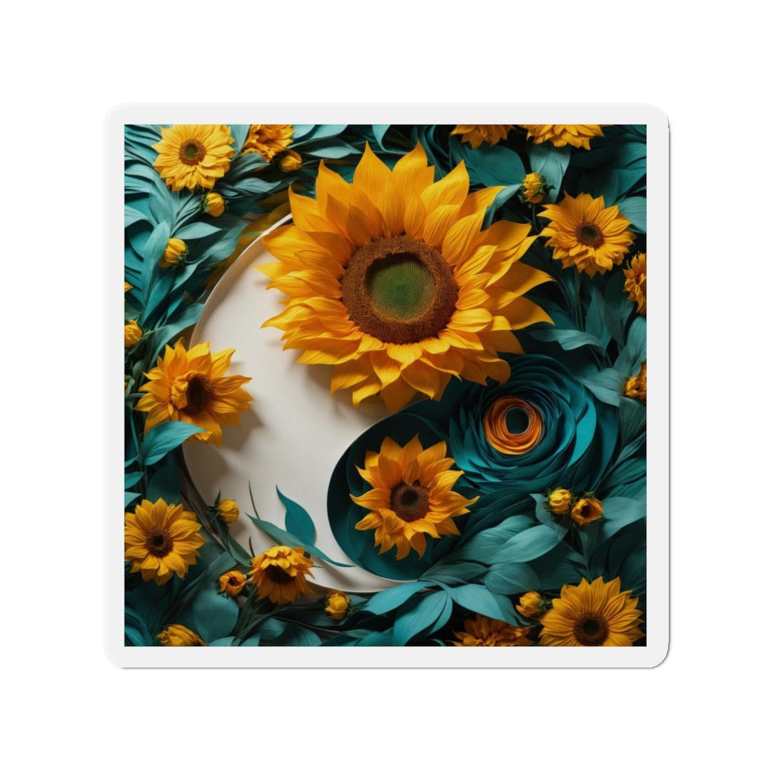 Sunflower Turquoise Elegance - Die-cut Magnet - Home Decor - g(0D·IO) - 6 × 6" - Die-Cut - 1 pc