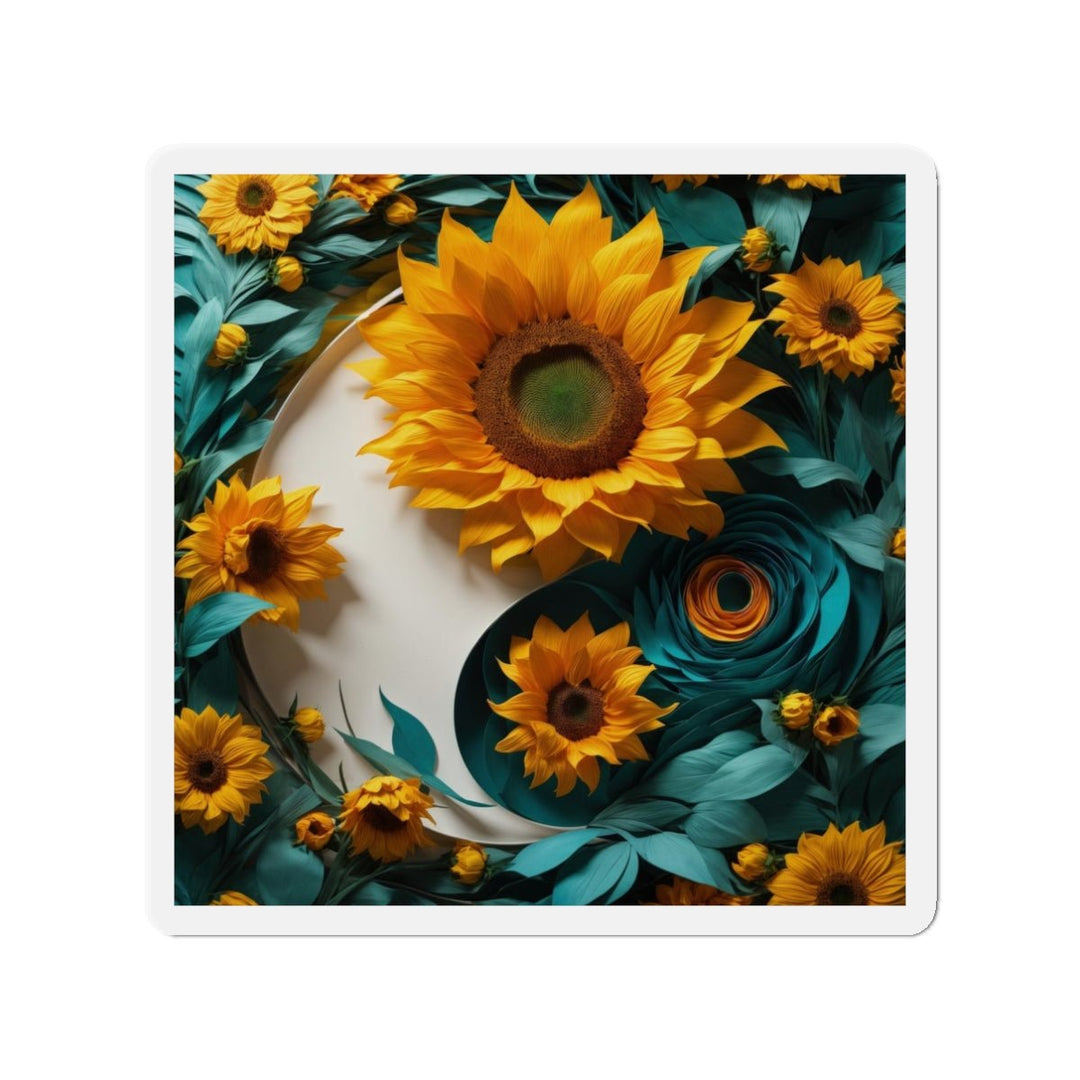 Sunflower Turquoise Elegance - Die-cut Magnet - Home Decor - g(0D·IO) - 3" x 3" - Die-Cut - 1 pc