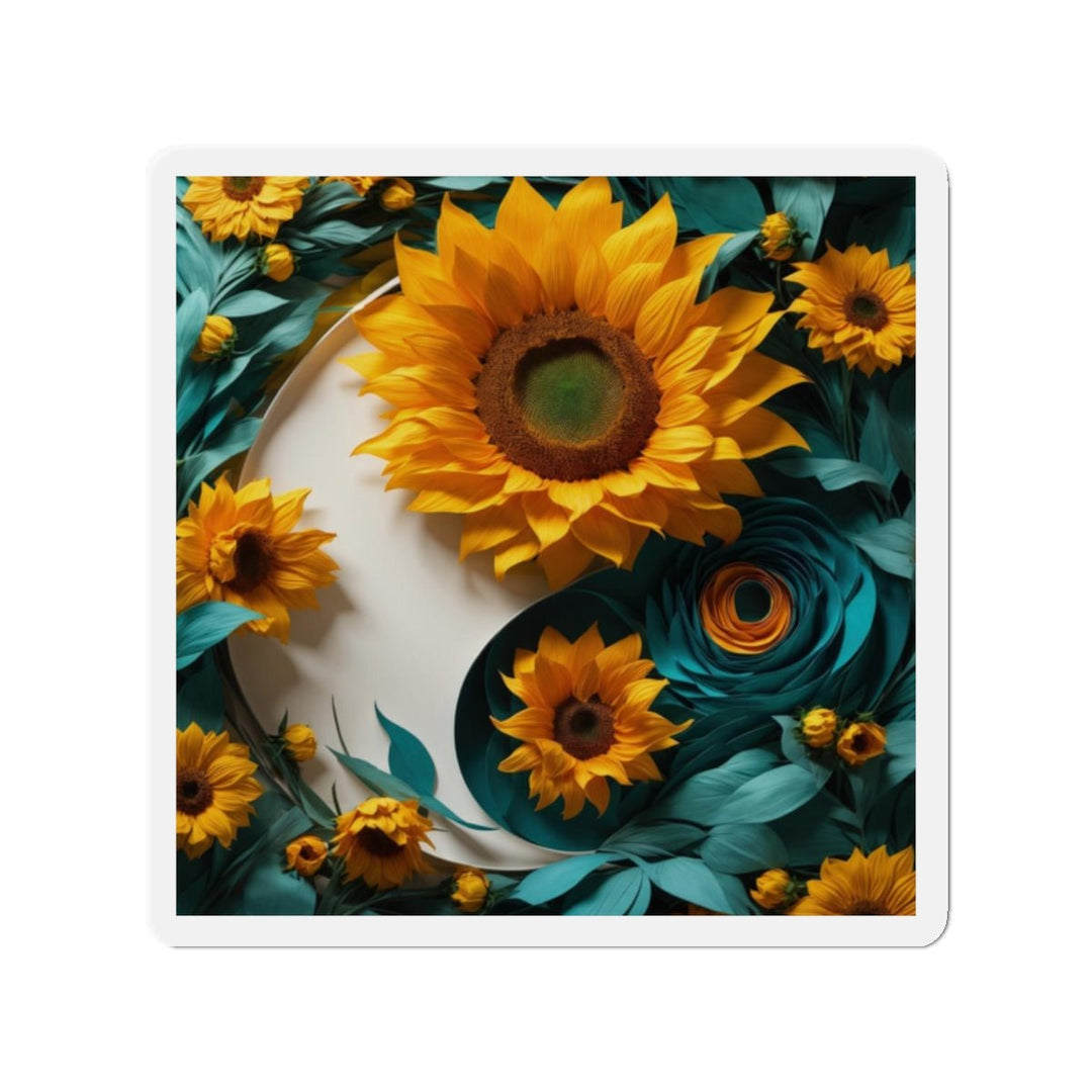 Sunflower Turquoise Elegance - Die-cut Magnet - Home Decor - g(0D·IO) - 2" x 2" - Die-Cut - 1 pc
