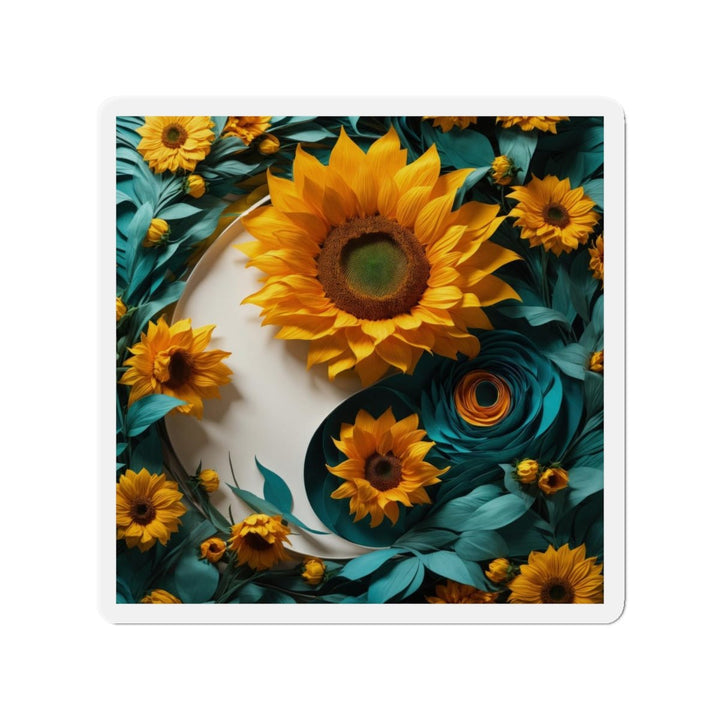 Sunflower Turquoise Elegance - Die-cut Magnet - Home Decor - g(0D·IO) - 4" x 4" - Die-Cut - 1 pc