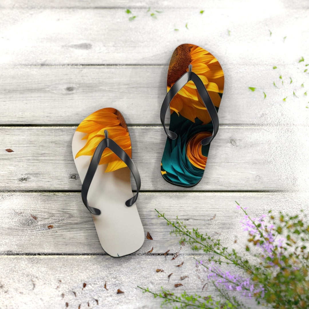 Sunflower Turquoise Elegance - Flip Flops - Shoes - g(0D·IO) - XL - Black sole -