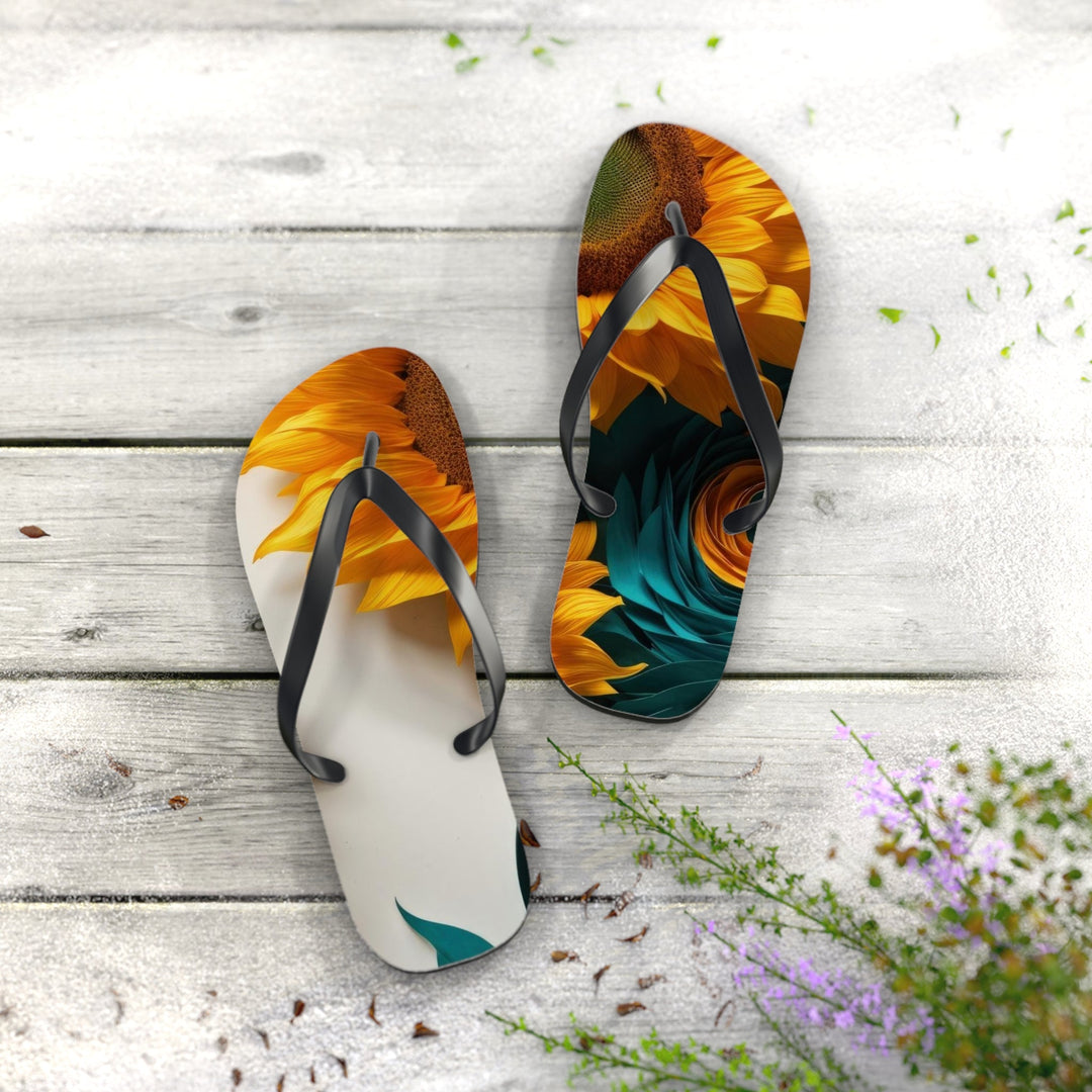 Sunflower Turquoise Elegance - Flip Flops - Shoes - g(0D·IO) - XL - Black sole -