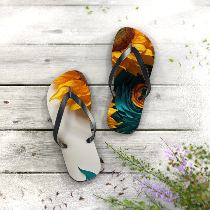 Sunflower Turquoise Elegance - Flip Flops - Shoes - g(0D·IO) - XL - Black sole -