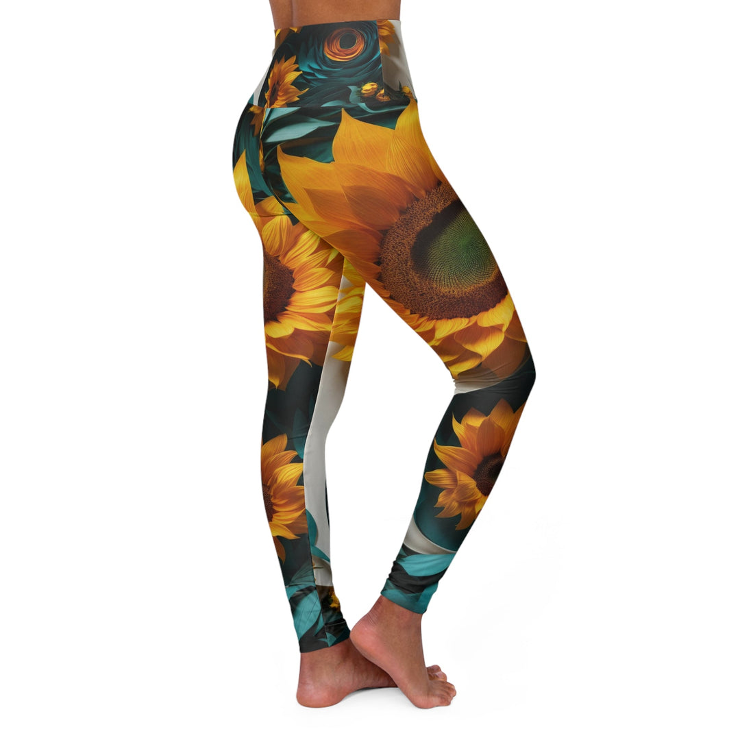 Sunflower Turquoise Elegance - High Waisted AOP Yoga Leggings - All Over Prints - g(0D·IO) - XS - -