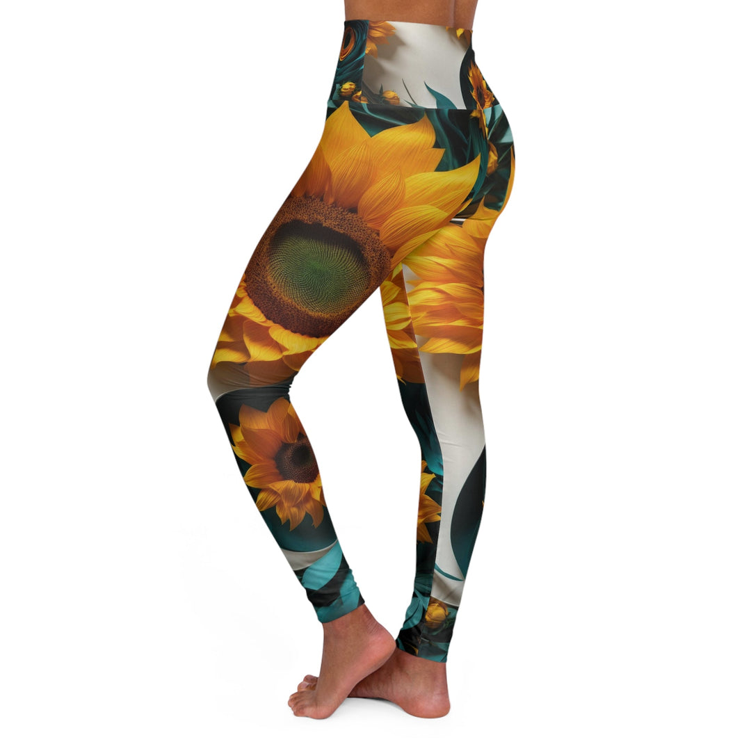 Sunflower Turquoise Elegance - High Waisted AOP Yoga Leggings - All Over Prints - g(0D·IO) - XS - -