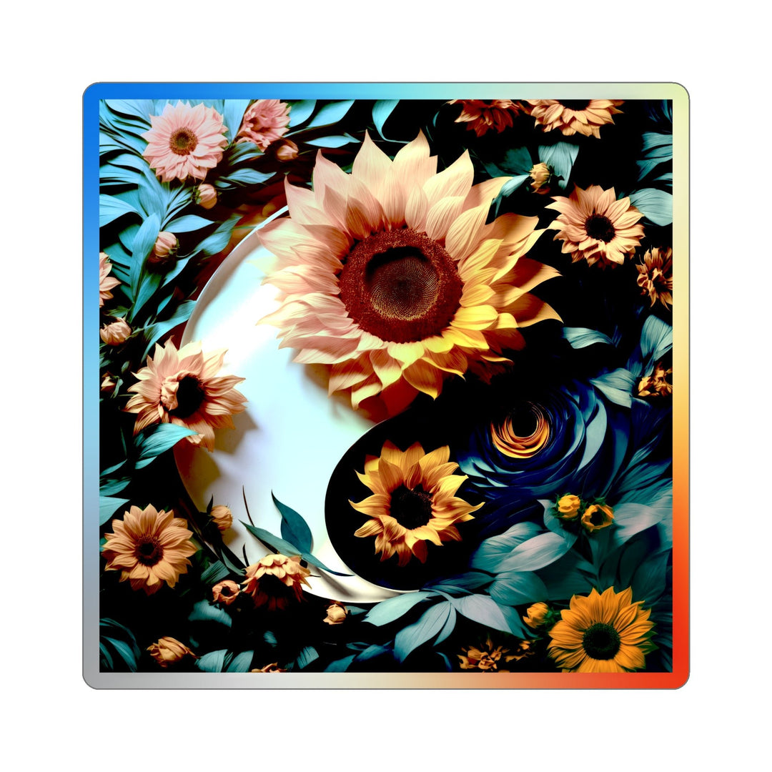 Sunflower Turquoise Elegance - Holographic Die-Cut Sticker - Paper products - g(0D·IO) - 4" × 4" - Die-Cut - Holographic