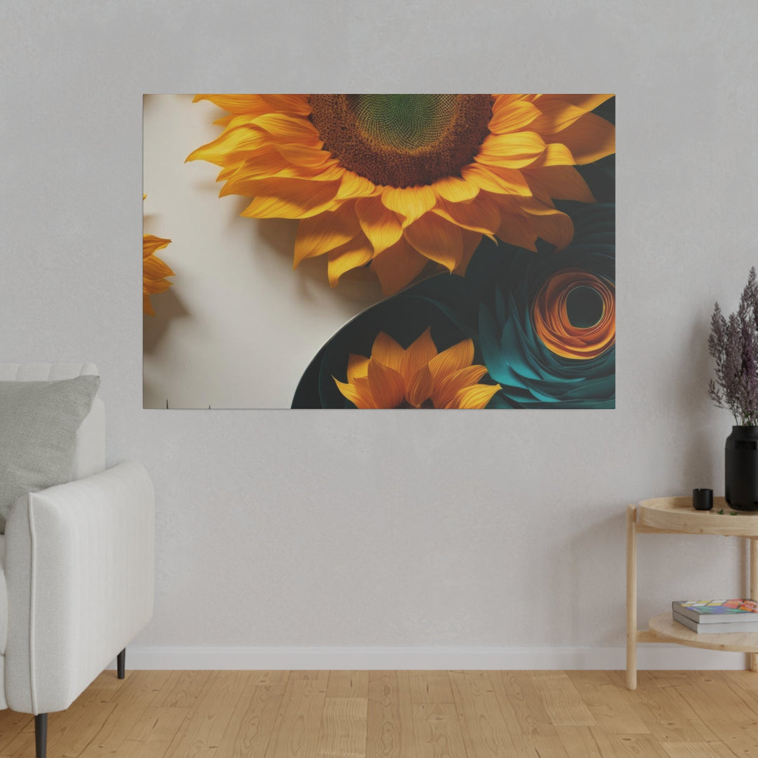 Sunflower Turquoise Elegance - Matte Canvas - Canvas - g(0D·IO) - 32" x 32" (Square) - 0.75'' -