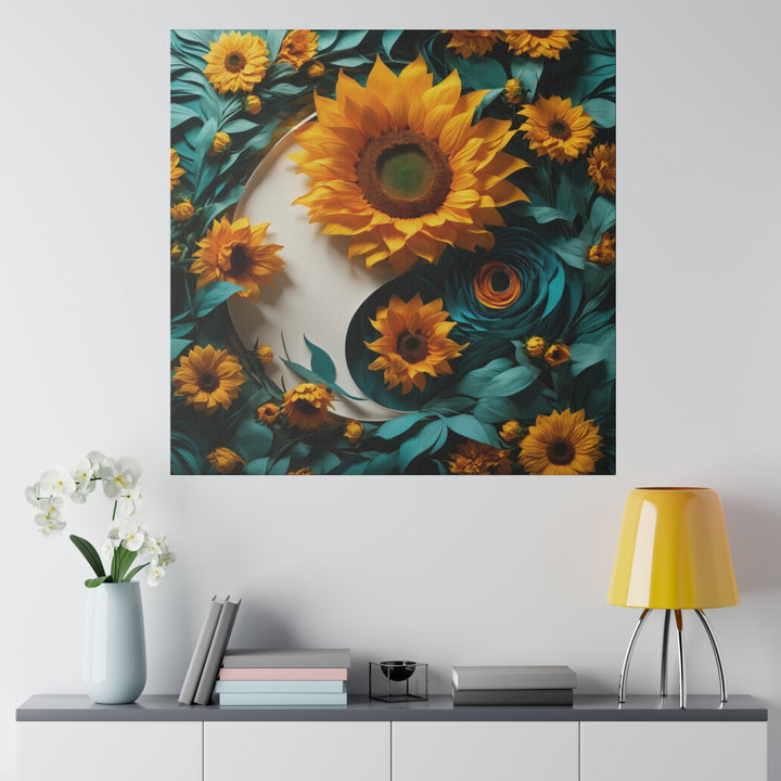 Sunflower Turquoise Elegance - Matte Canvas - Canvas - g(0D·IO) - 32" x 32" (Square) - 0.75'' -