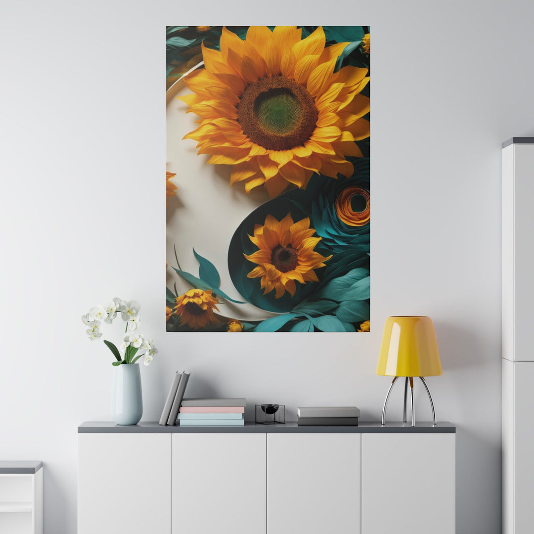 Sunflower Turquoise Elegance - Matte Canvas - Canvas - g(0D·IO) - 32" x 32" (Square) - 0.75'' -