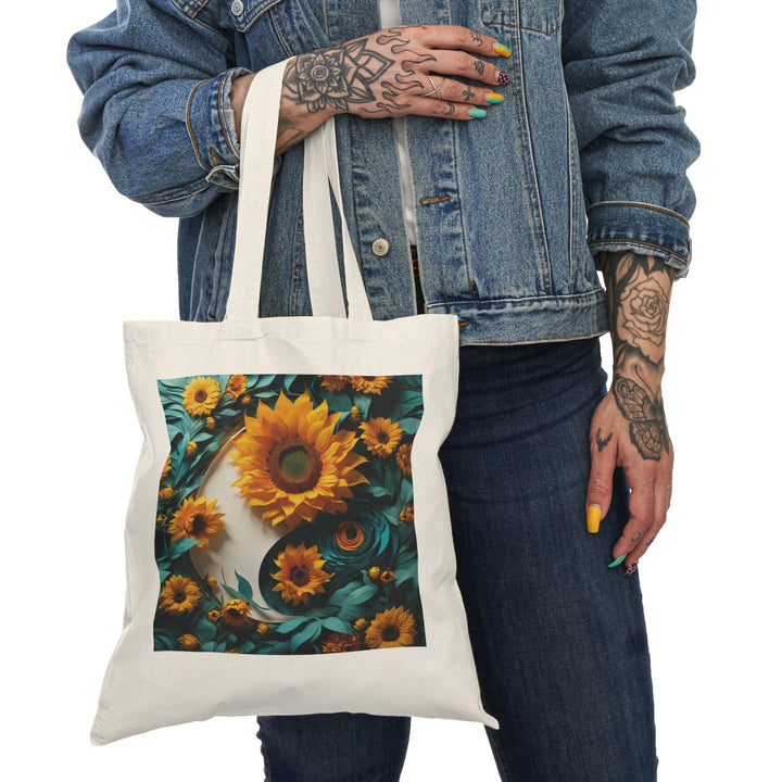 Sunflower Turquoise Elegance - Natural Tote Bag - Bags - g(0D·IO) - 15" x 16" - Natural -