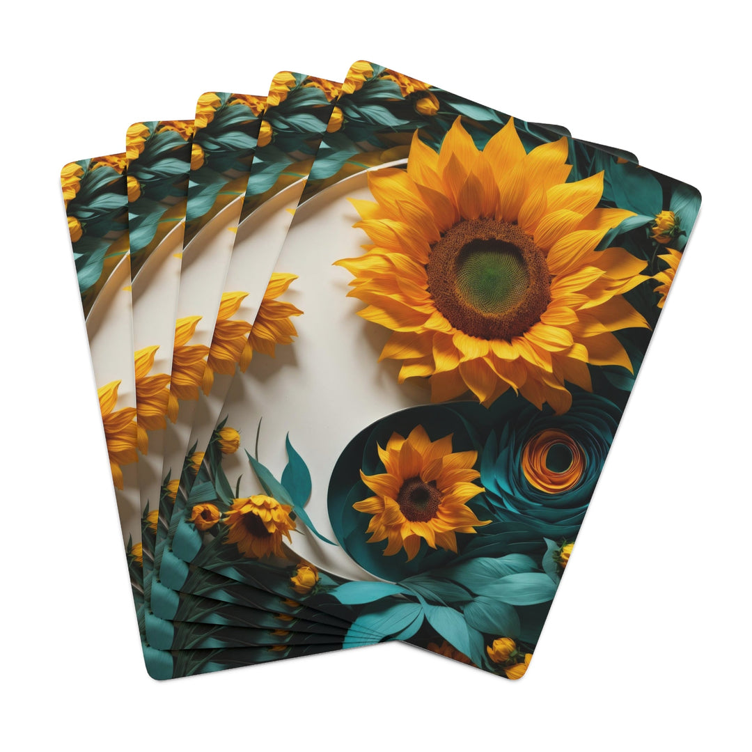 Sunflower Turquoise Elegance - Poker Cards - Paper products - g(0D·IO) - 2.47" x 3.47" - White - Semi Glossy