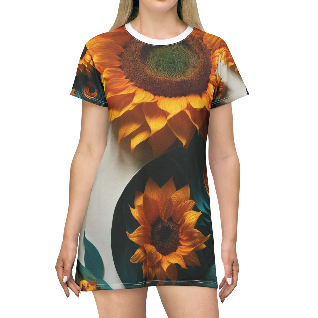 Sunflower Turquoise Elegance - T-Shirt Dress - All Over Prints - g(0D·IO) - XS - -