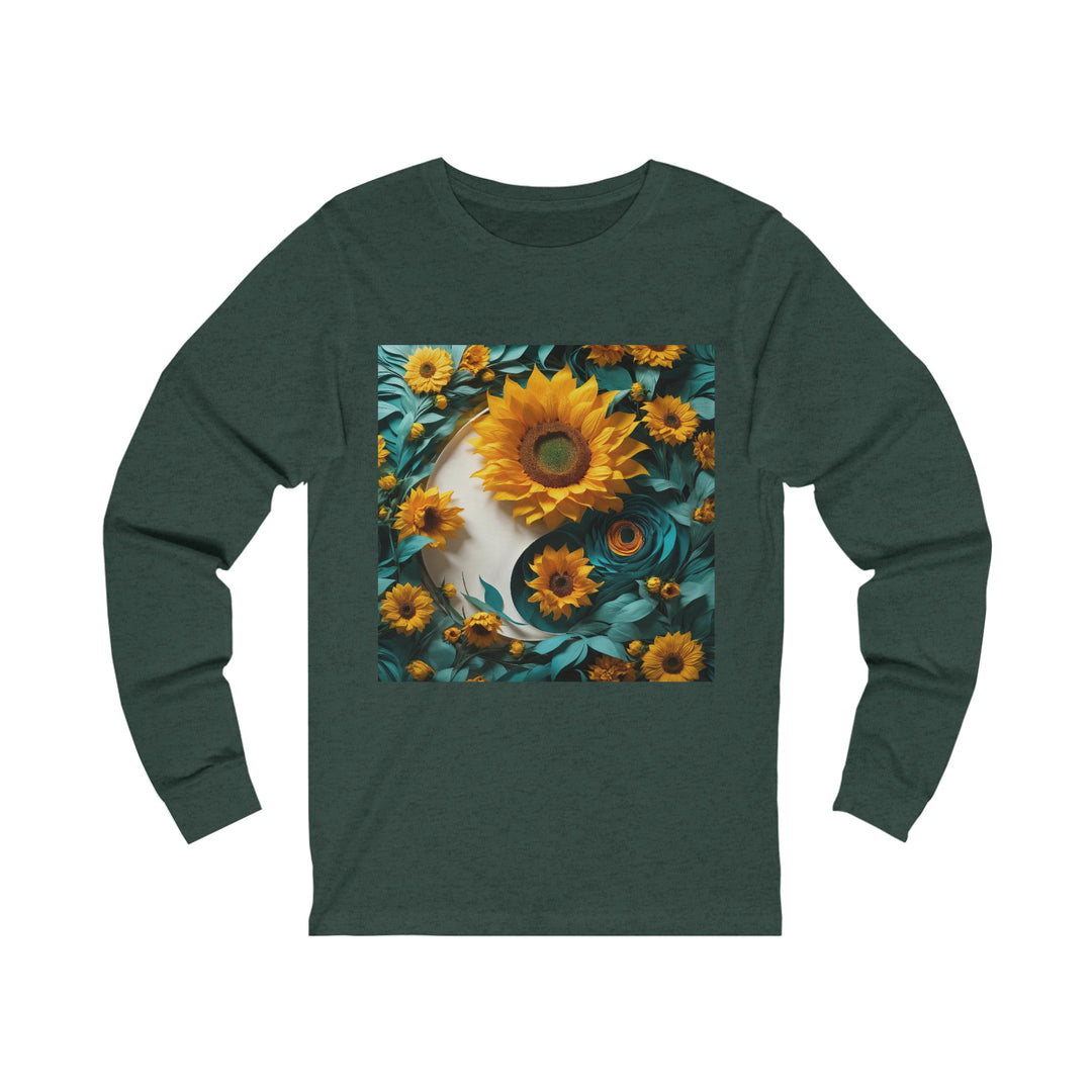 Sunflower Turquoise Elegance - Unisex Jersey Long Sleeve Tee - Long-sleeve - g(0D·IO) - S - Heather Forest -