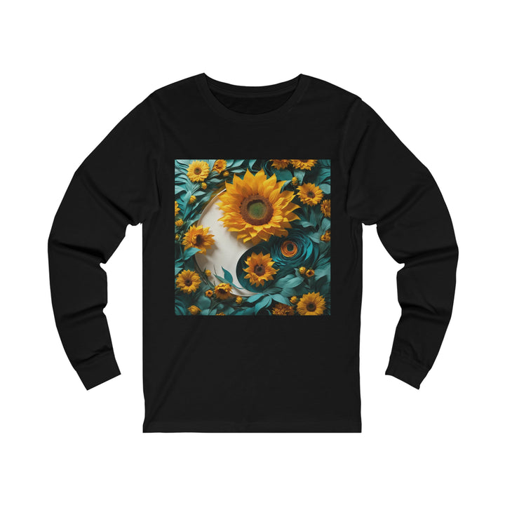 Sunflower Turquoise Elegance - Unisex Jersey Long Sleeve Tee - Long-sleeve - g(0D·IO) - S - Black -