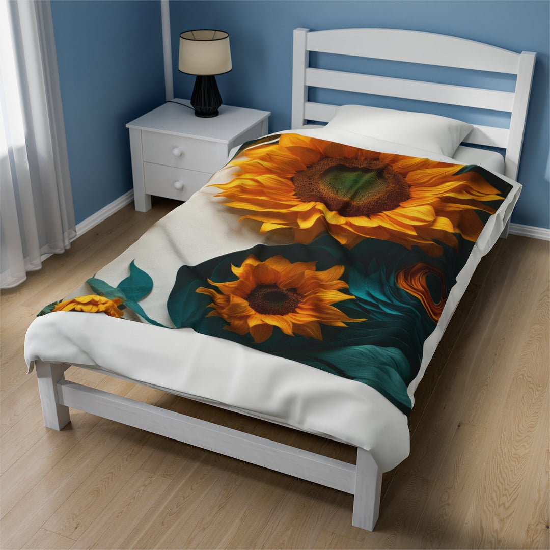 Sunflower Turquoise Elegance - Velveteen Plush Blanket - All Over Prints - g(0D·IO) - 30" × 40" - -