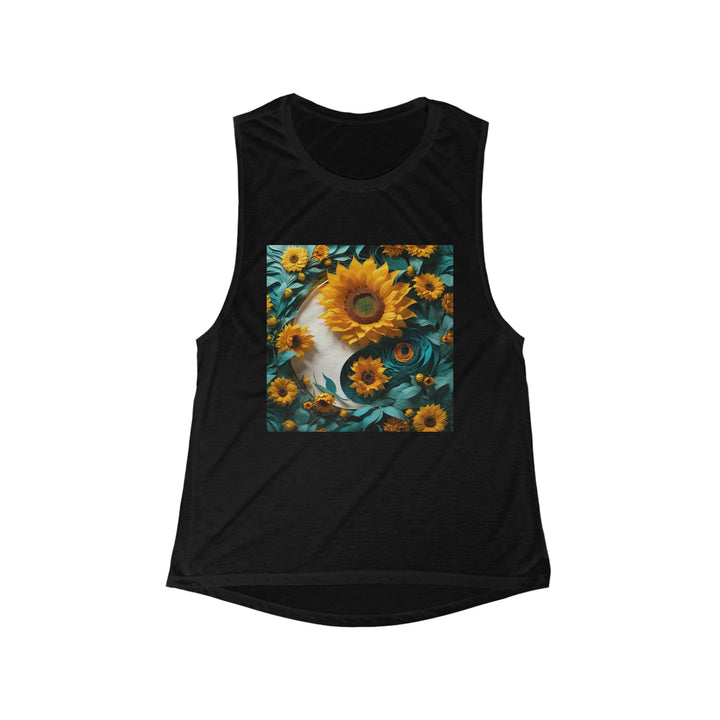 Sunflower Turquoise Elegance - Women's Flowy Scoop Muscle Tank - Tank Top - g(0D·IO) - S - Black -