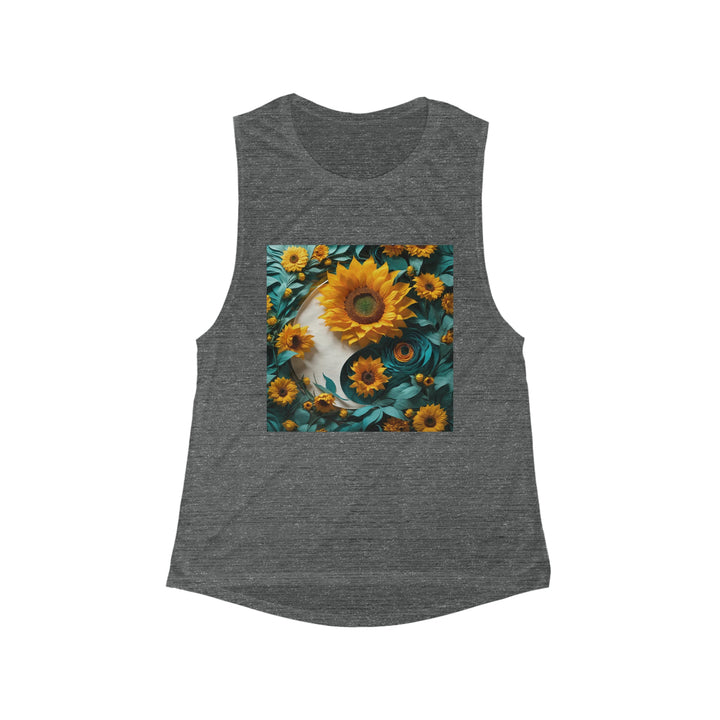 Sunflower Turquoise Elegance - Women's Flowy Scoop Muscle Tank - Tank Top - g(0D·IO) - S - Asphalt Slub -