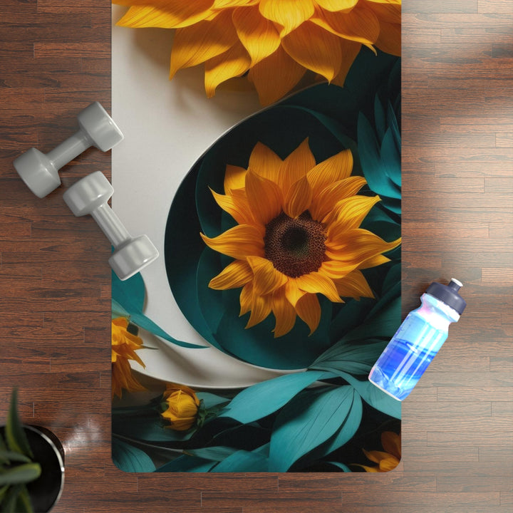 Sunflower Turquoise Elegance - Yoga Mat - Home Decor - g(0D·IO) - 24” x 68” - -