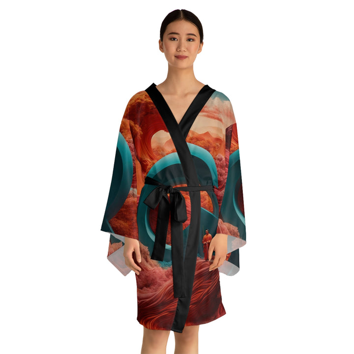 Surreal Autumnal Quest - Long Sleeve Kimono Robe - All Over Prints - g(0D·IO) - XS - Black -