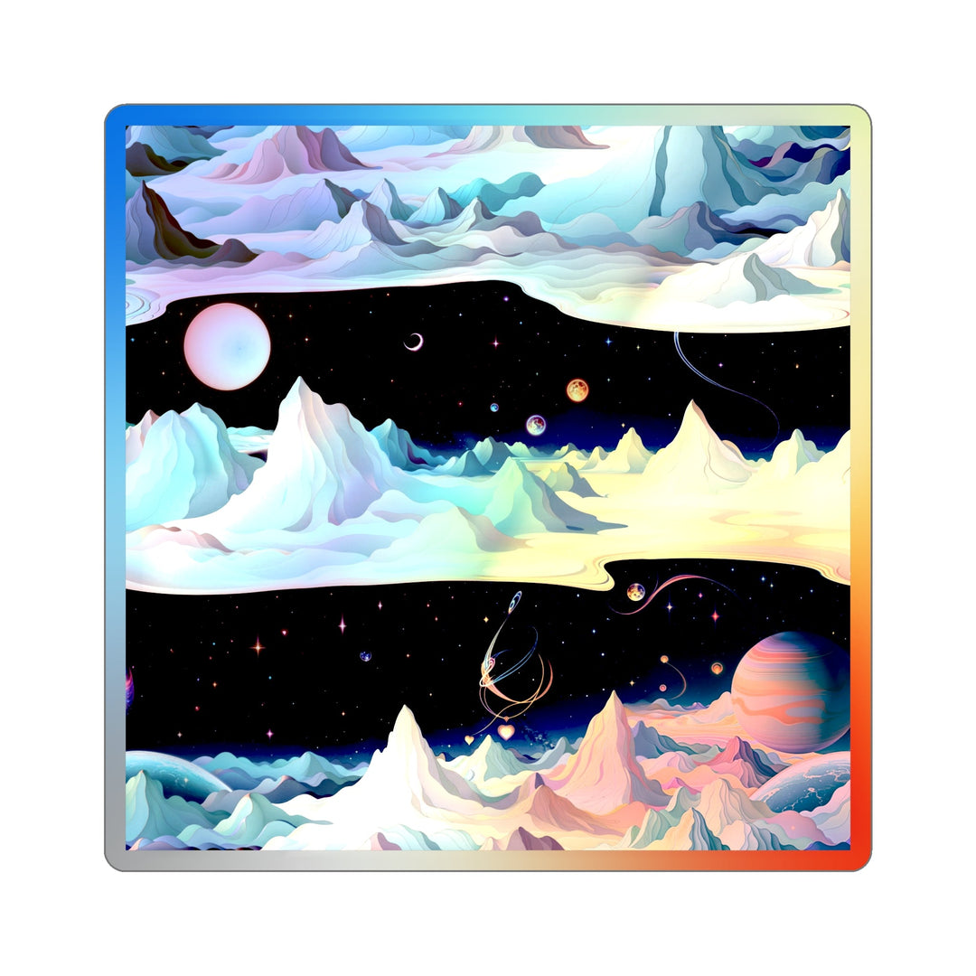 Surreal Cosmic Landscape - Holographic Die-Cut Sticker - Paper products - g(0D·IO) - 4" × 4" - Die-Cut - Holographic