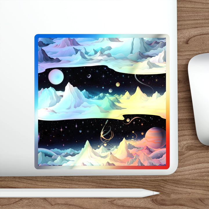 Surreal Cosmic Landscape - Holographic Die-Cut Sticker - Paper products - g(0D·IO) - 5" × 5" - Die-Cut - Holographic