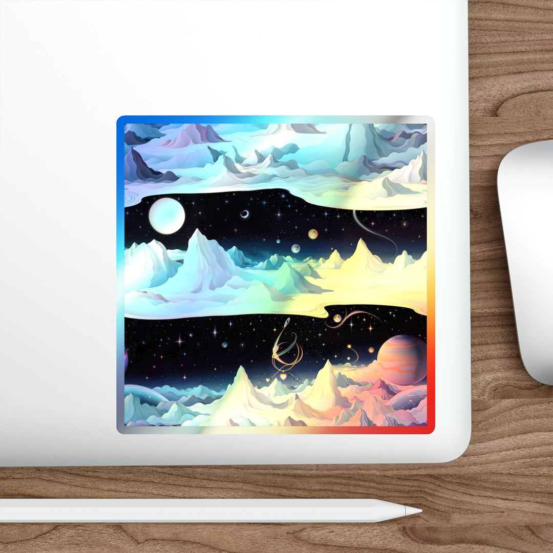 Surreal Cosmic Landscape - Holographic Die-Cut Sticker - Paper products - g(0D·IO) - 5" × 5" - Die-Cut - Holographic