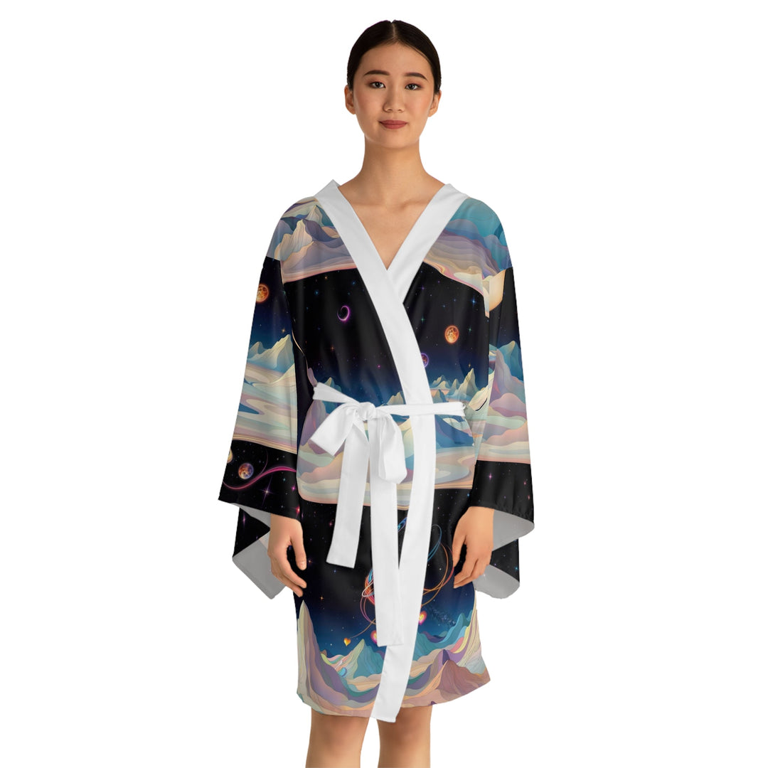 Surreal Cosmic Landscape - Long Sleeve Kimono Robe - All Over Prints - g(0D·IO) - XS - Black -