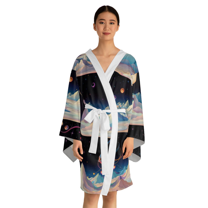 Surreal Cosmic Landscape - Long Sleeve Kimono Robe - All Over Prints - g(0D·IO) - XS - Black -