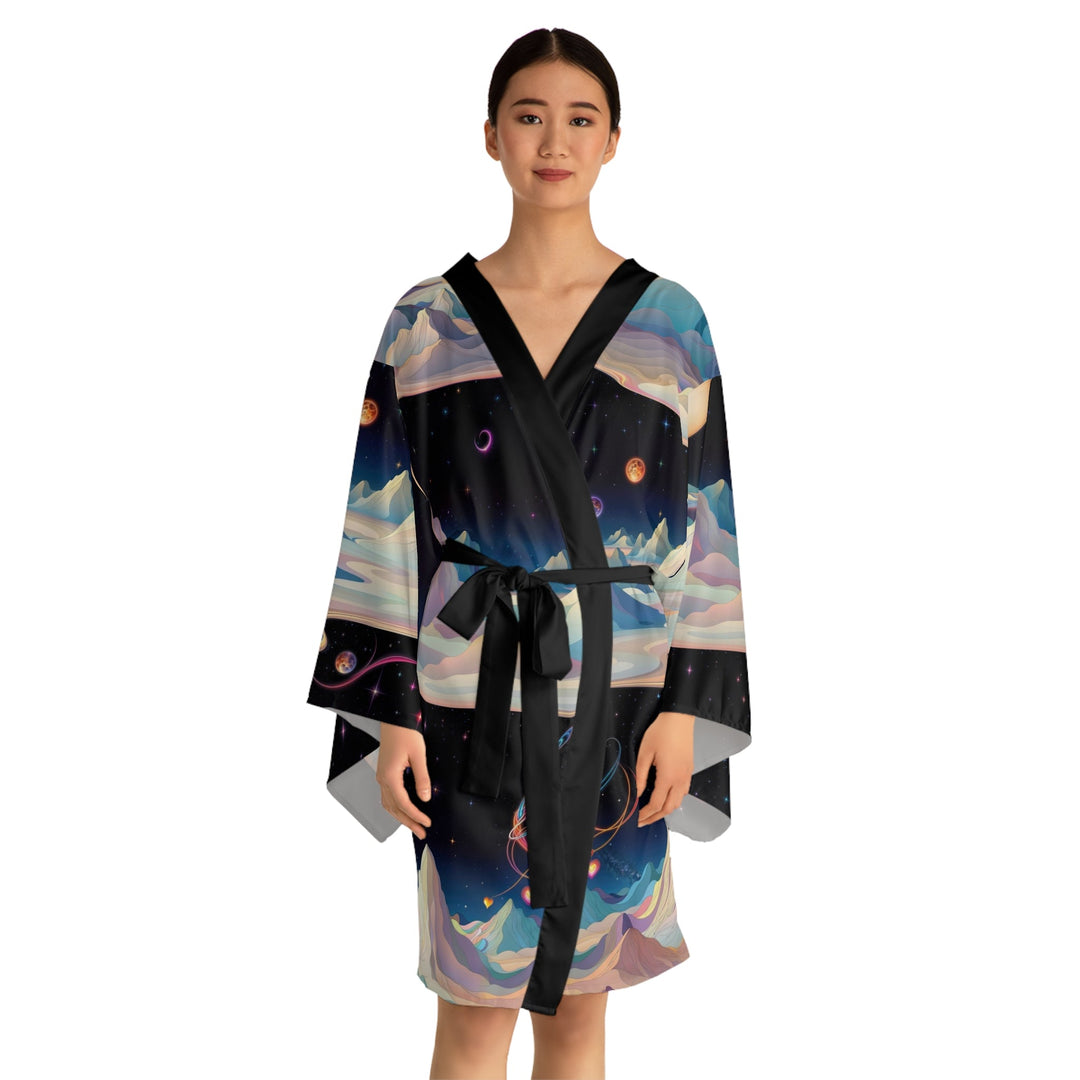 Surreal Cosmic Landscape - Long Sleeve Kimono Robe - All Over Prints - g(0D·IO) - XS - Black -