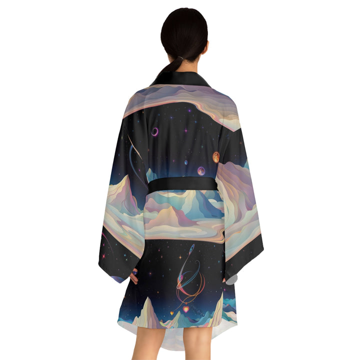 Surreal Cosmic Landscape - Long Sleeve Kimono Robe - All Over Prints - g(0D·IO) - XS - Black -