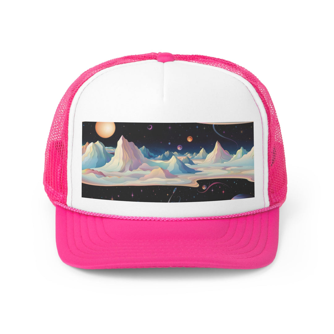 Surreal Cosmic Landscape - Trucker Hat - Hats - g(0D·IO) - Pink - One size -