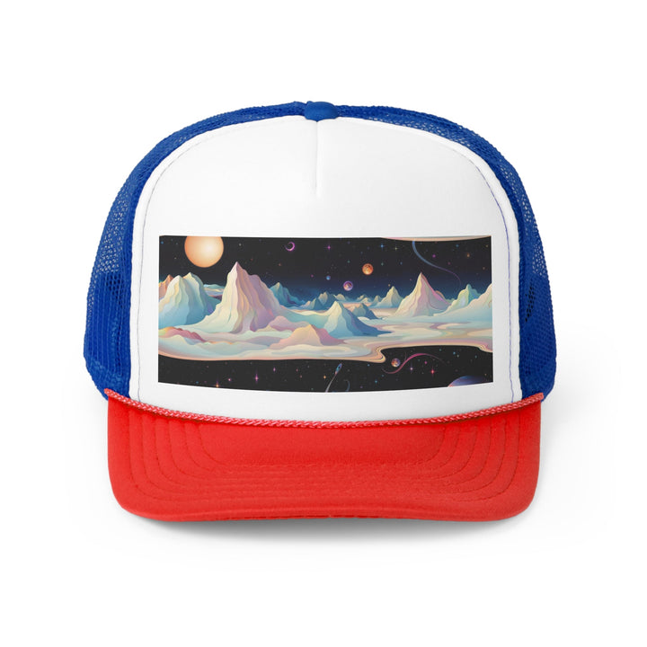 Surreal Cosmic Landscape - Trucker Hat - Hats - g(0D·IO) - Blue/Red - One size -