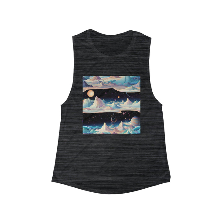 Surreal Cosmic Landscape - Women's Flowy Scoop Muscle Tank - Tank Top - g(0D·IO) - S - Black Slub -